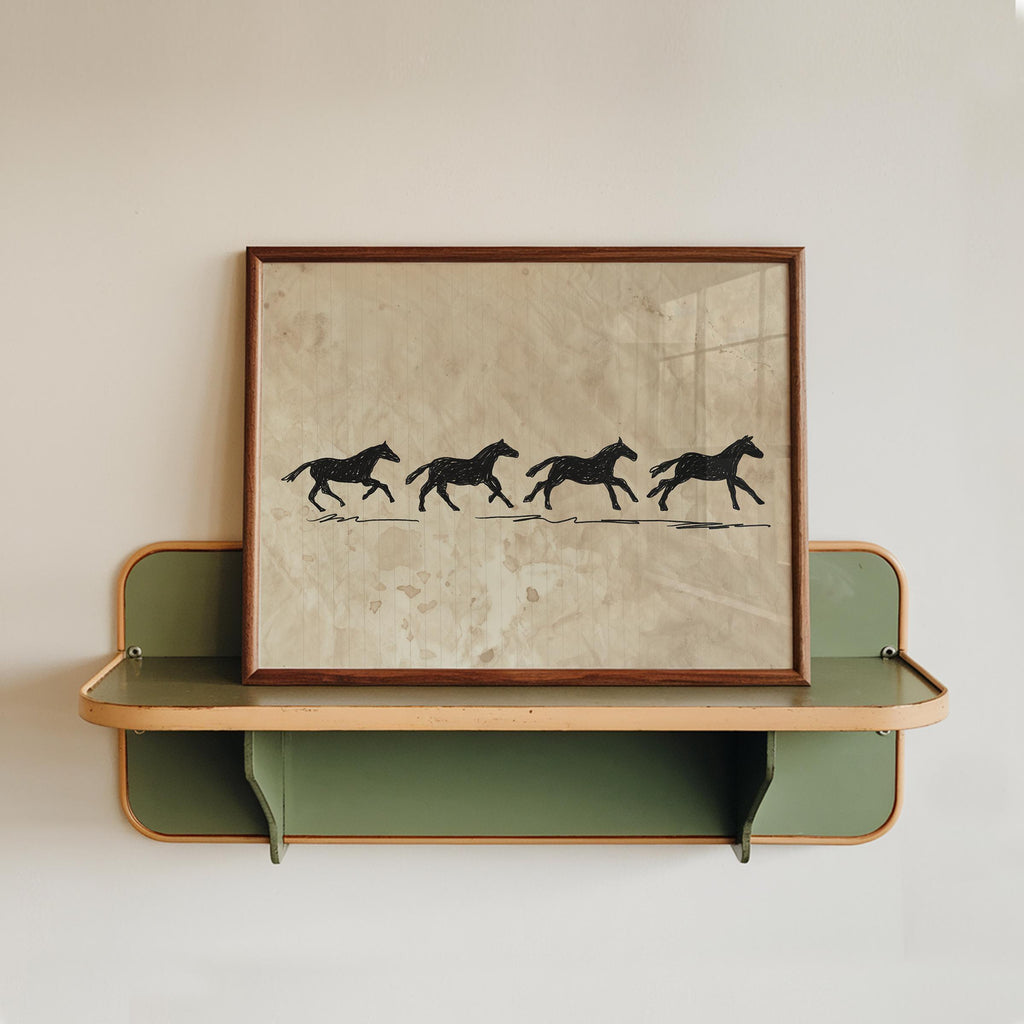 Vintage Running Horse Sketch Print