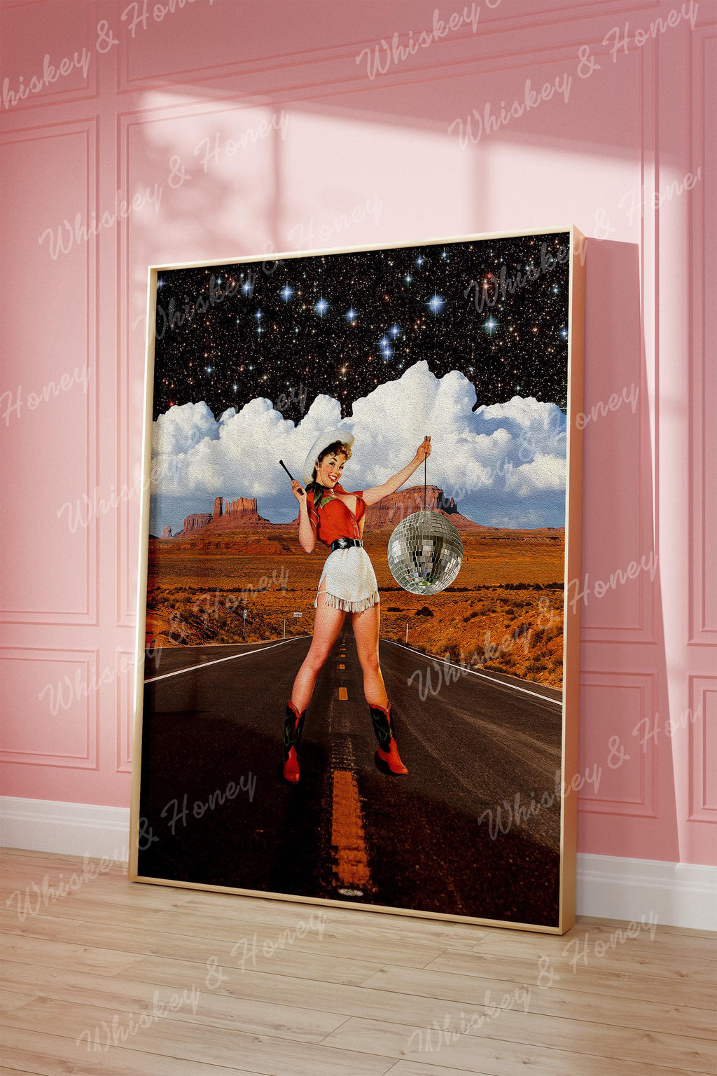 Vintage Disco Cowgirl Print