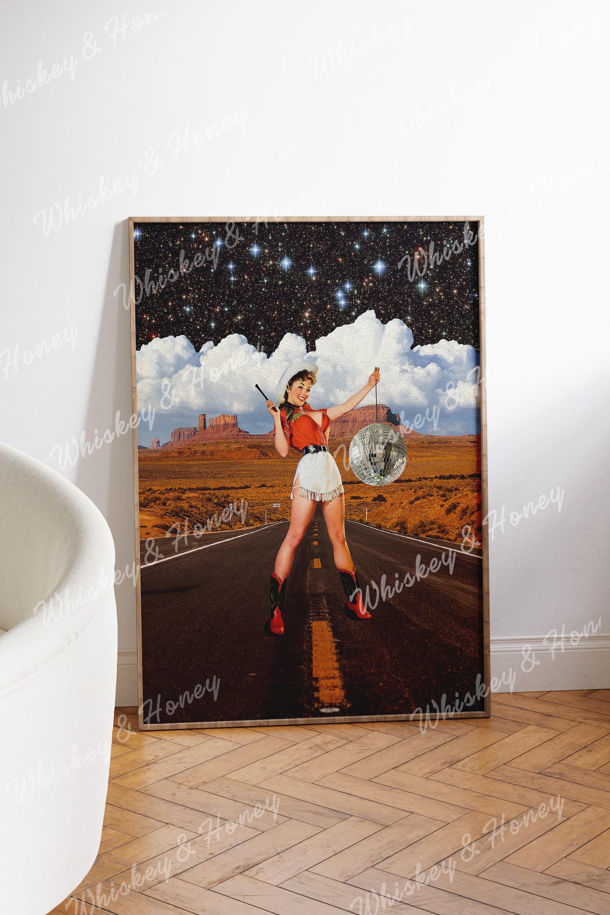 Vintage Disco Cowgirl Print
