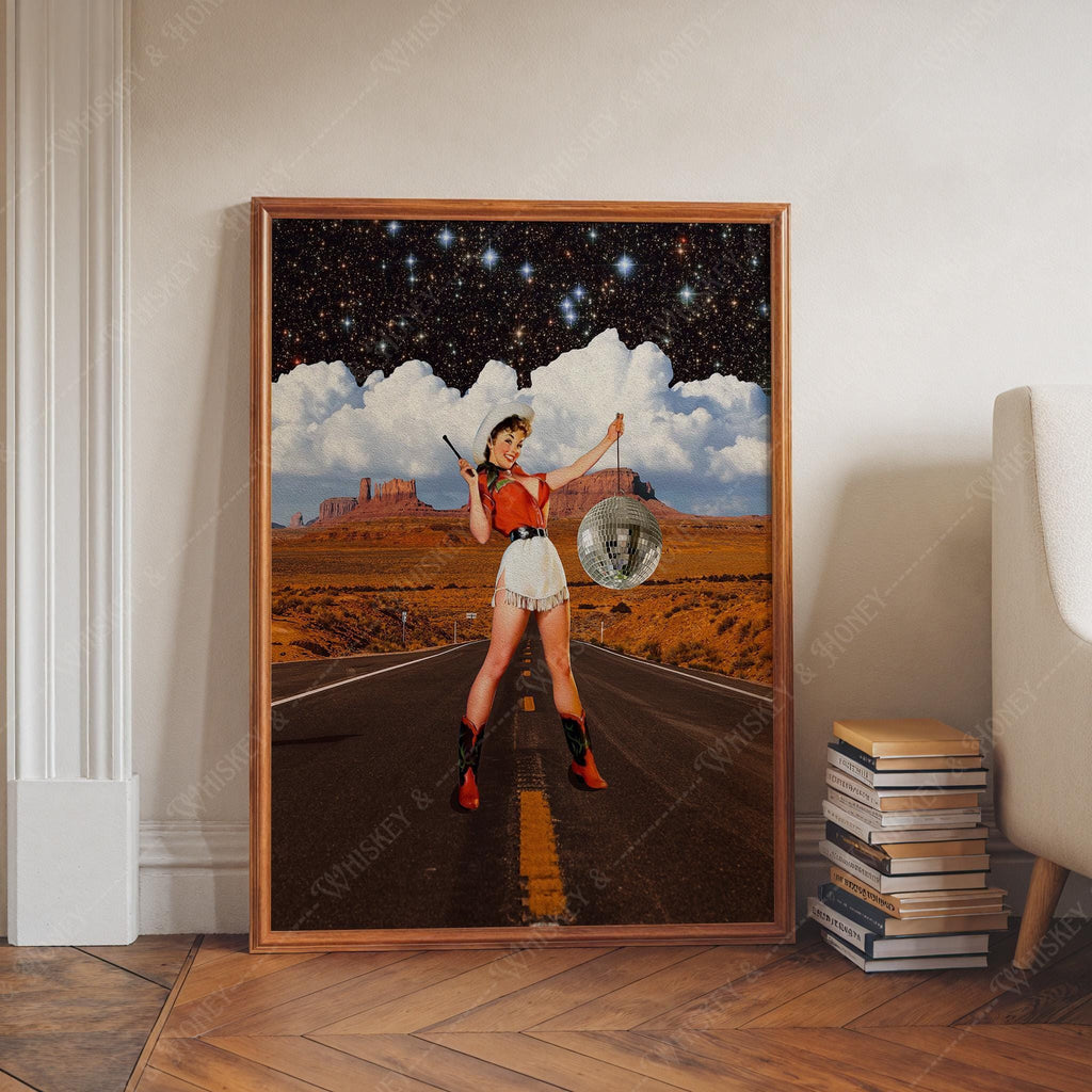 Vintage Disco Cowgirl Print