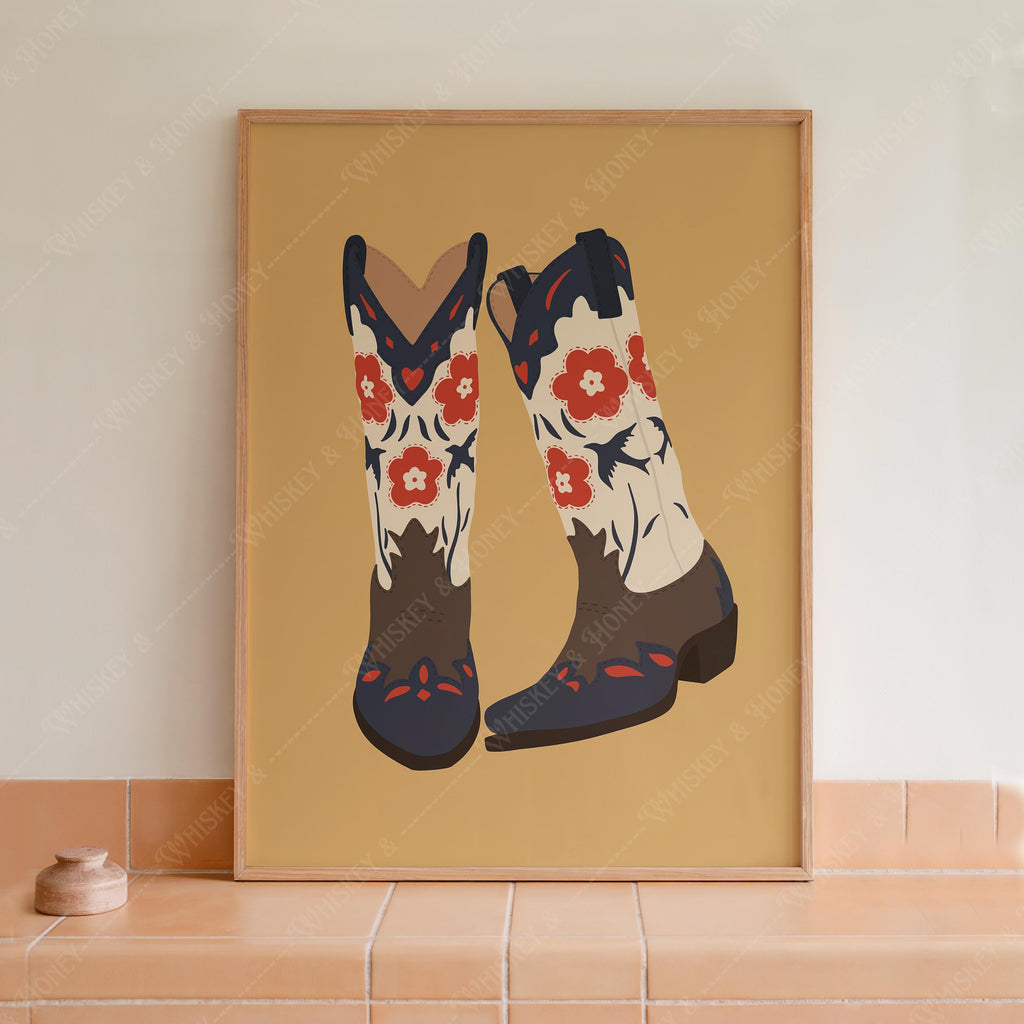Flower Cowgirl Boots Print