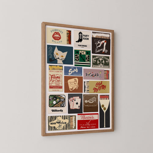Bar Cart Matchbook Collage Art Print
