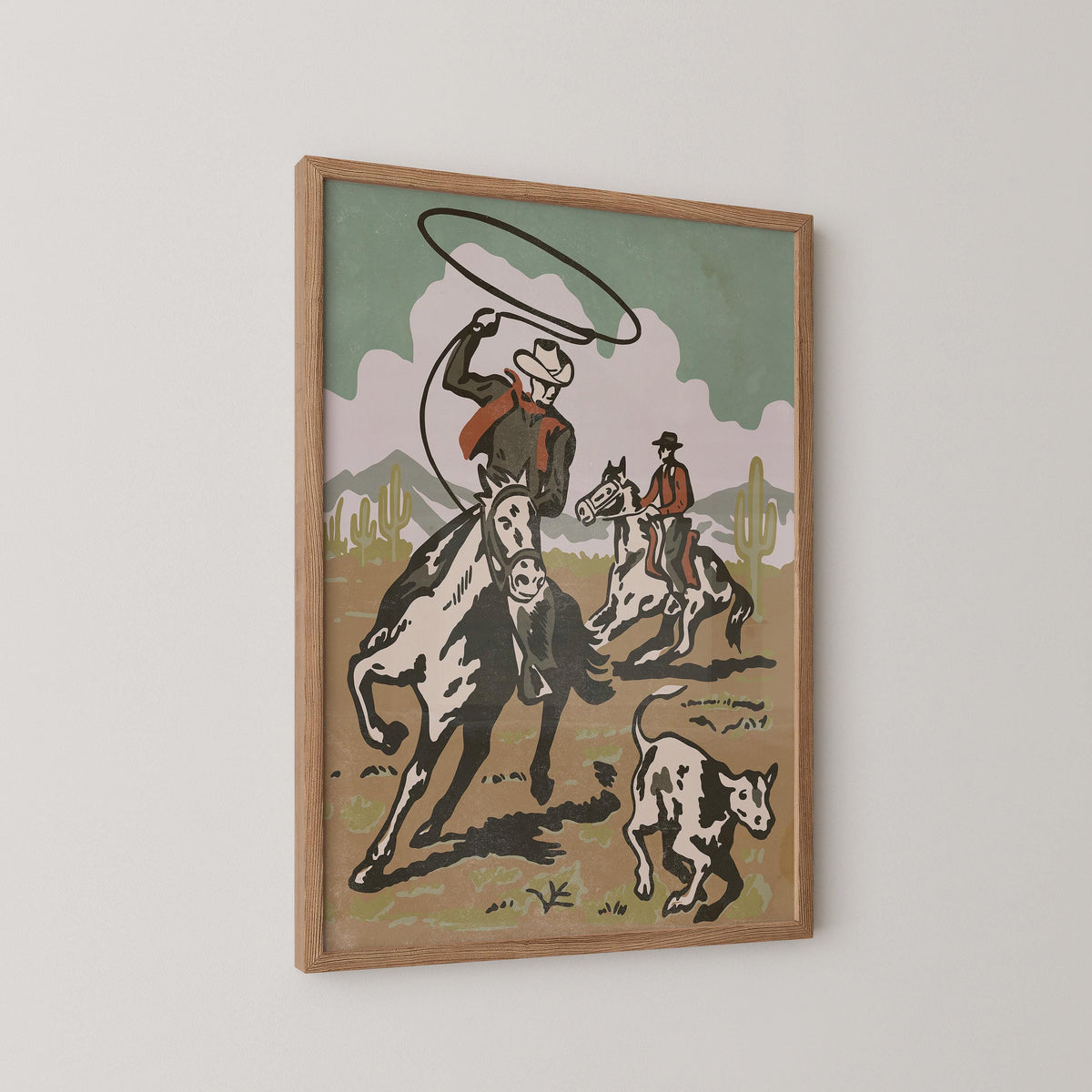 Vintage Roping Cowboys Print