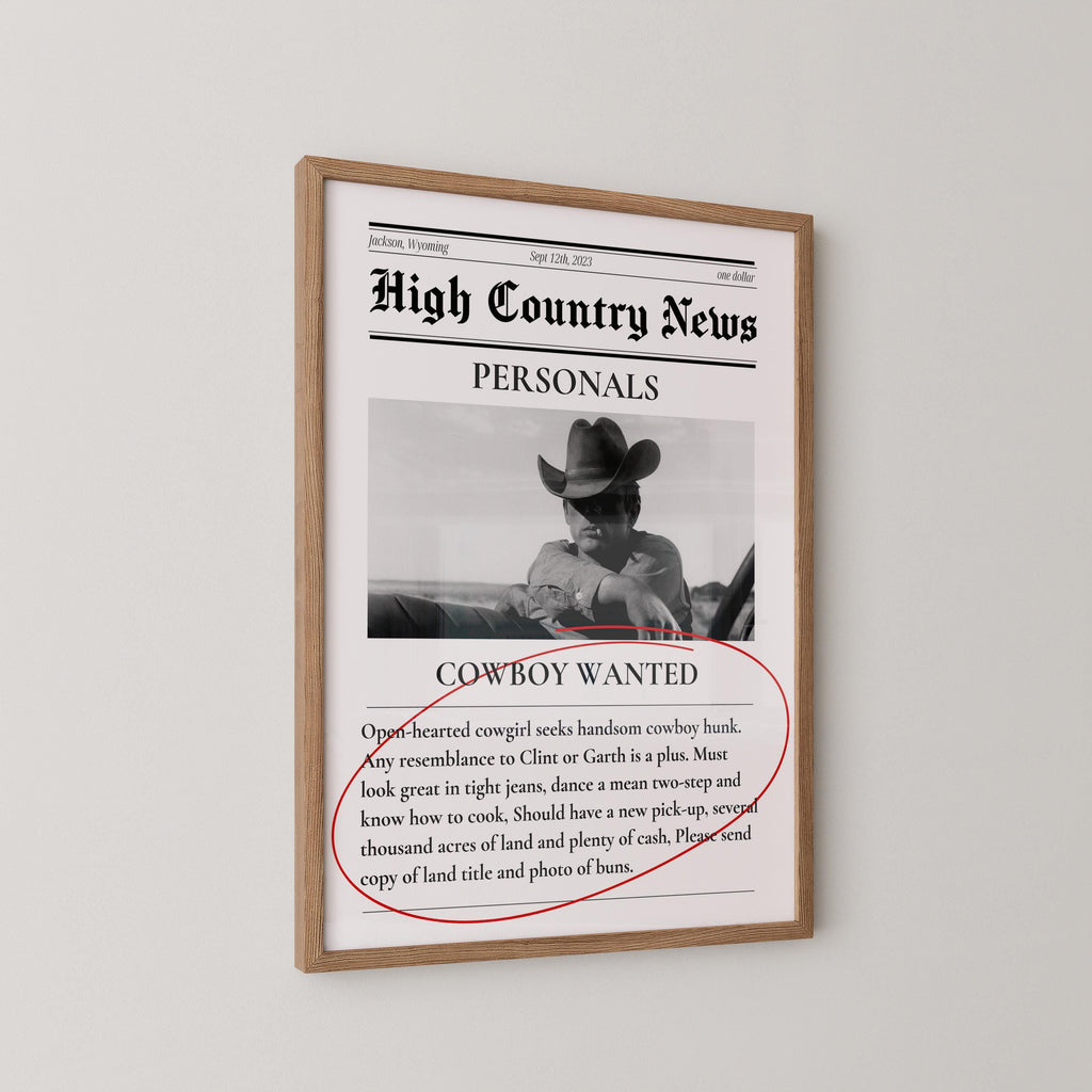 Cowboy Wanted Newspaper Print
