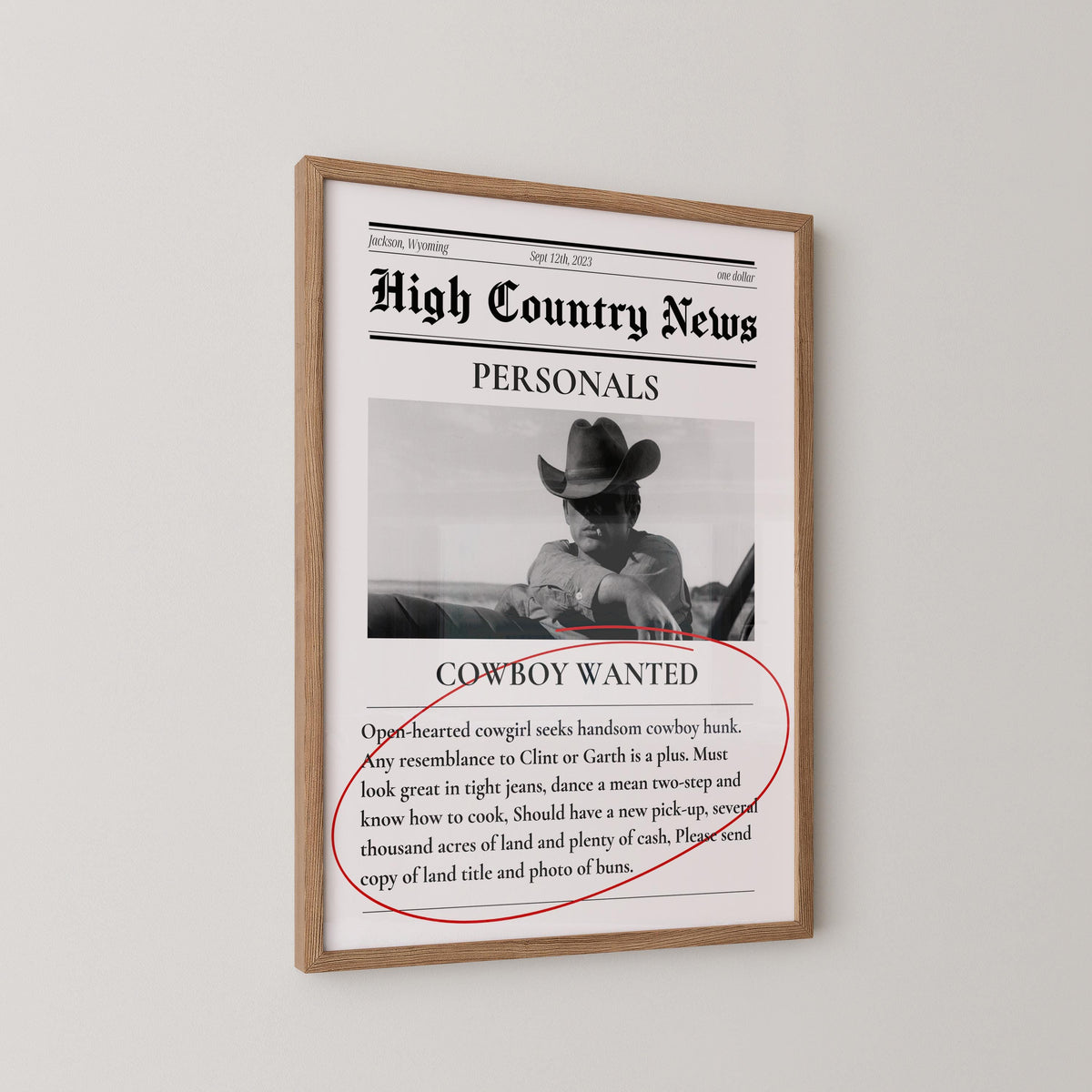 Cowboy Wanted Newspaper Print