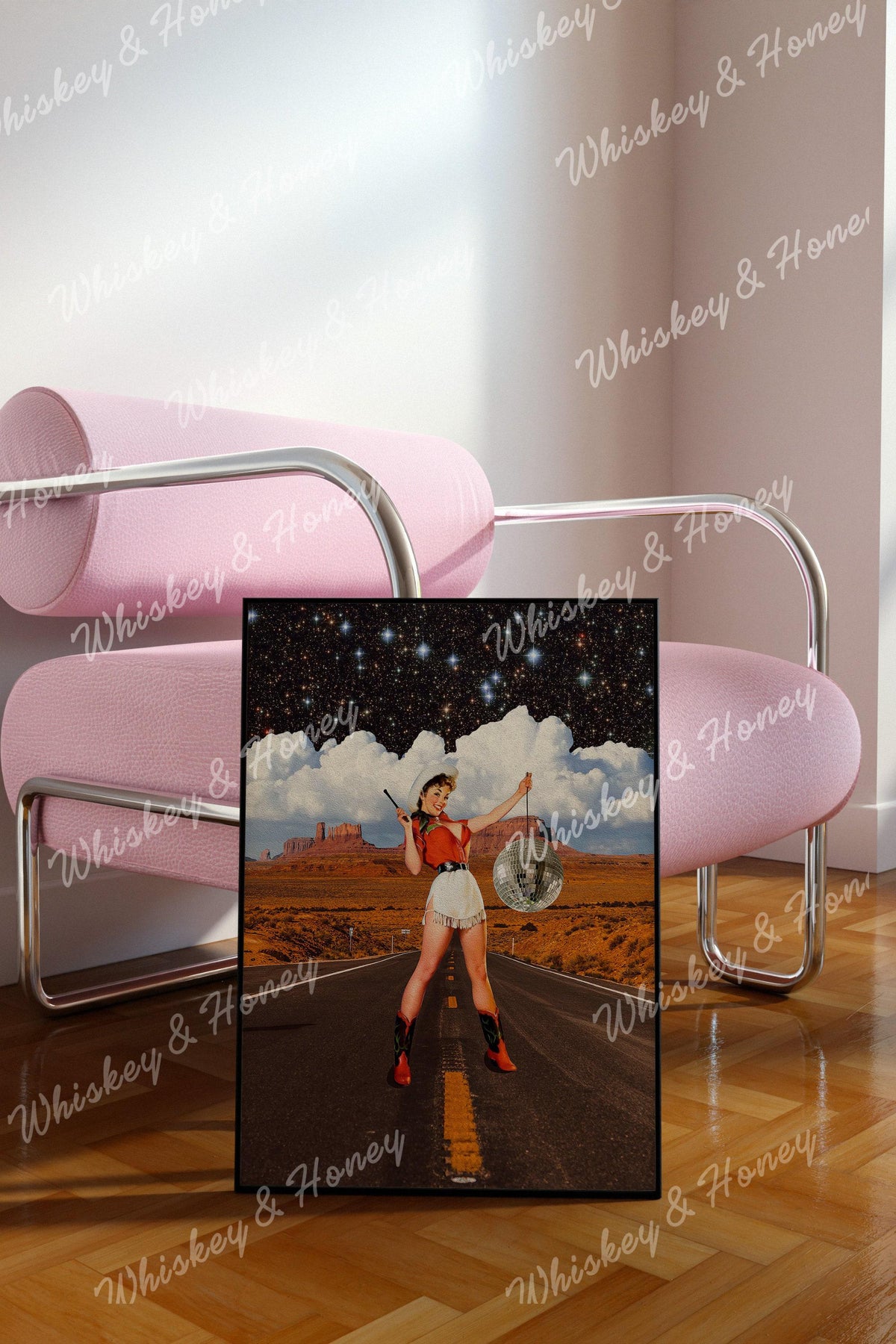 Vintage Disco Cowgirl Print