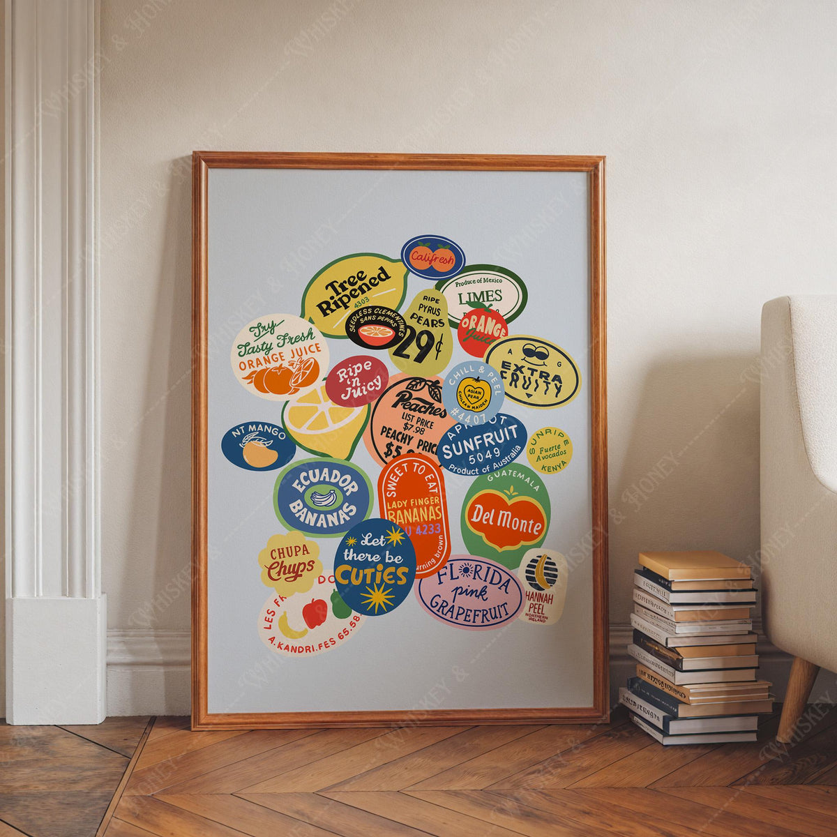 Vintage Blue Fruit Sticker Print