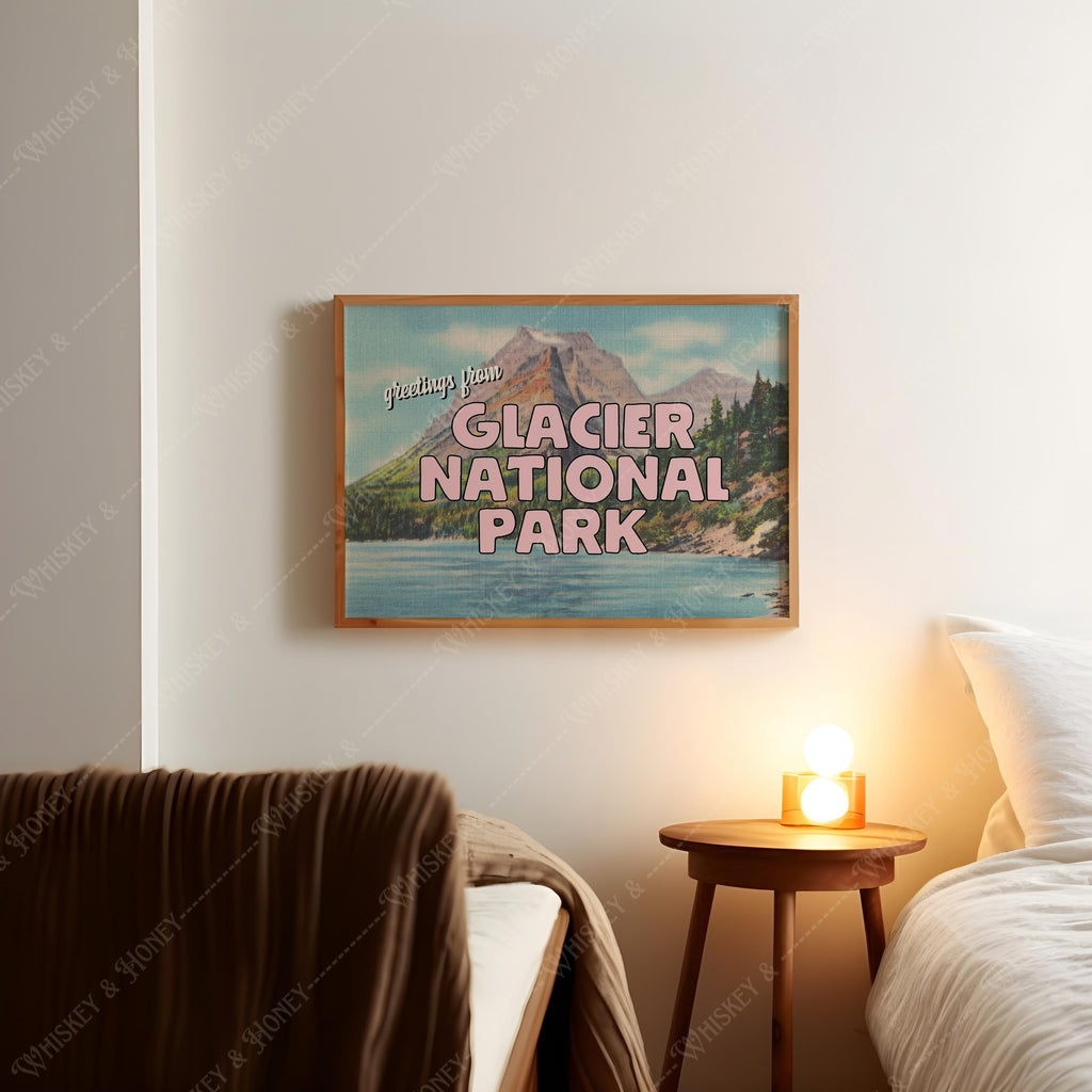 Greetings from Glacier National Park Postcard Print