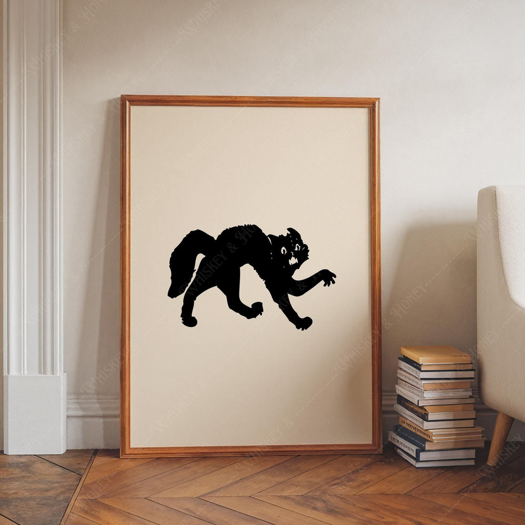 Vintage Scary Black Cat Print