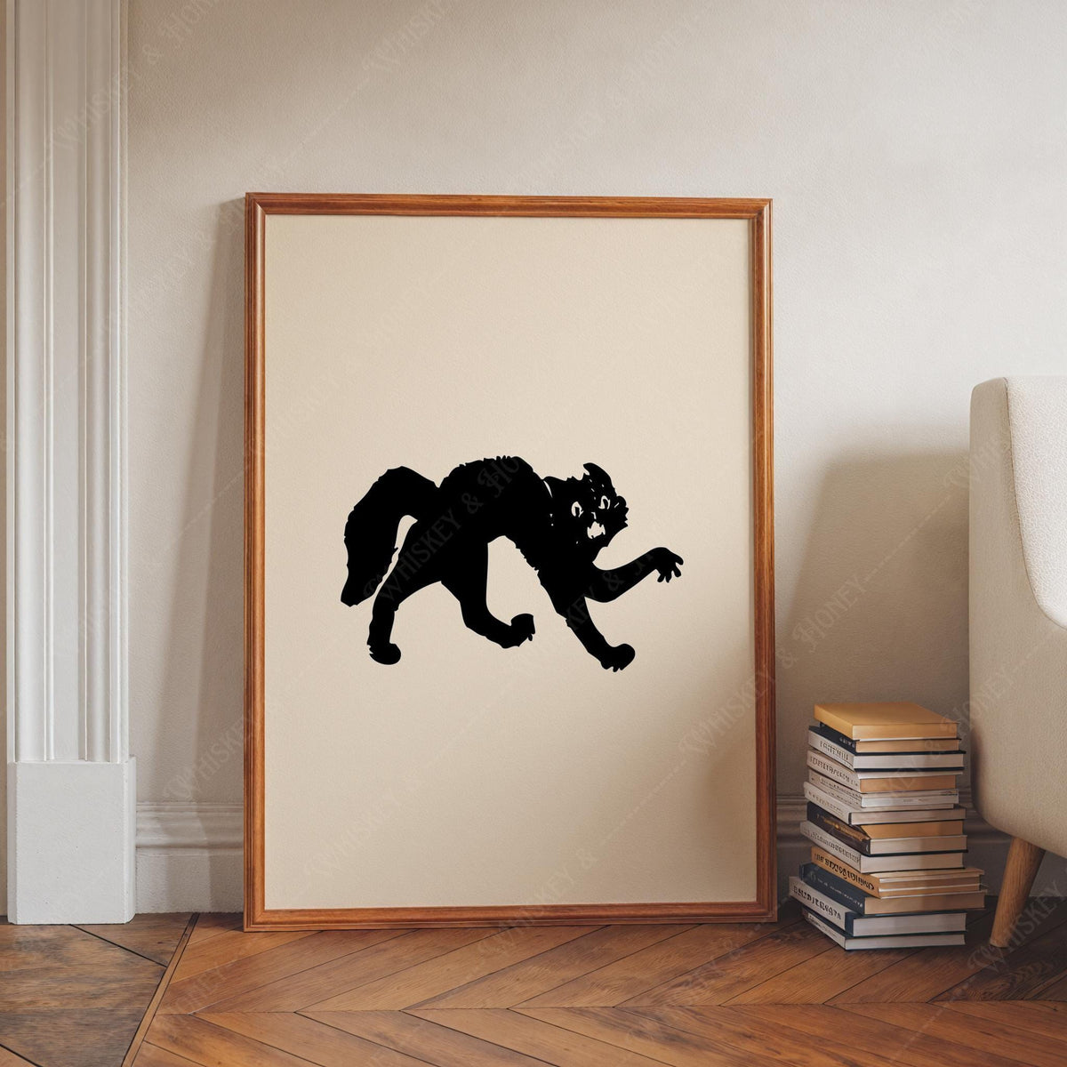 Vintage Scary Black Cat Print