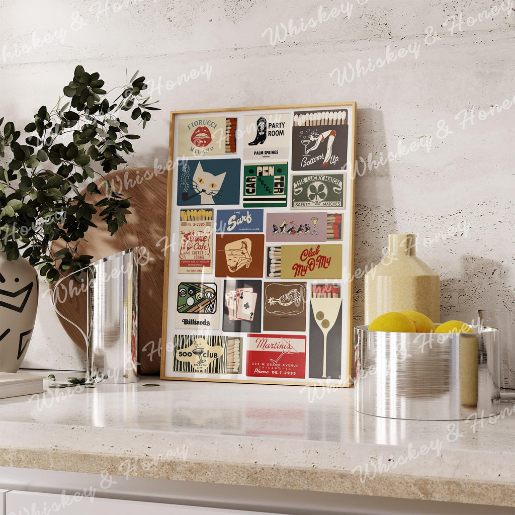 Bar Cart Matchbook Collage Art Print