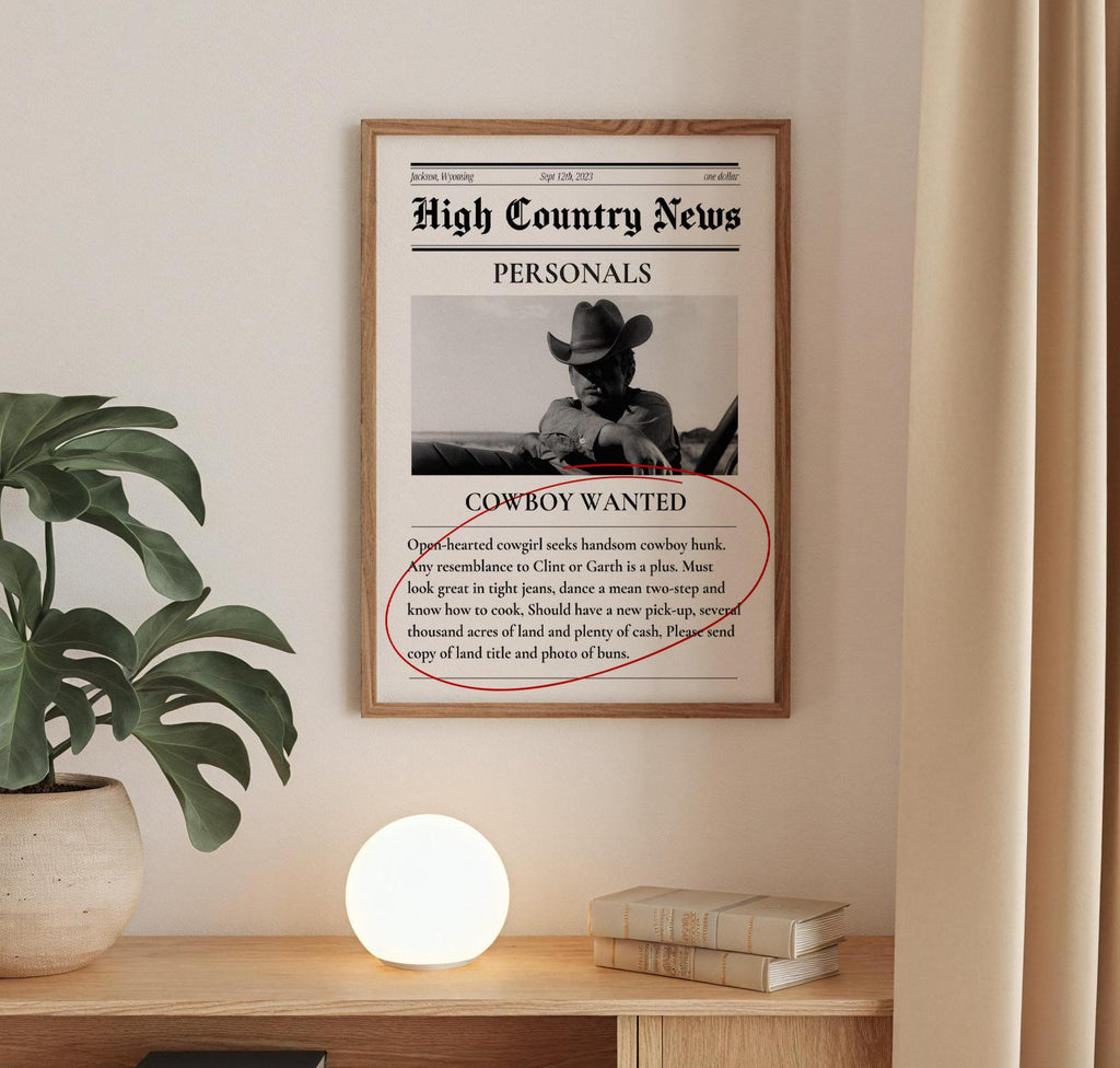 Cowboy Wanted Newspaper Print