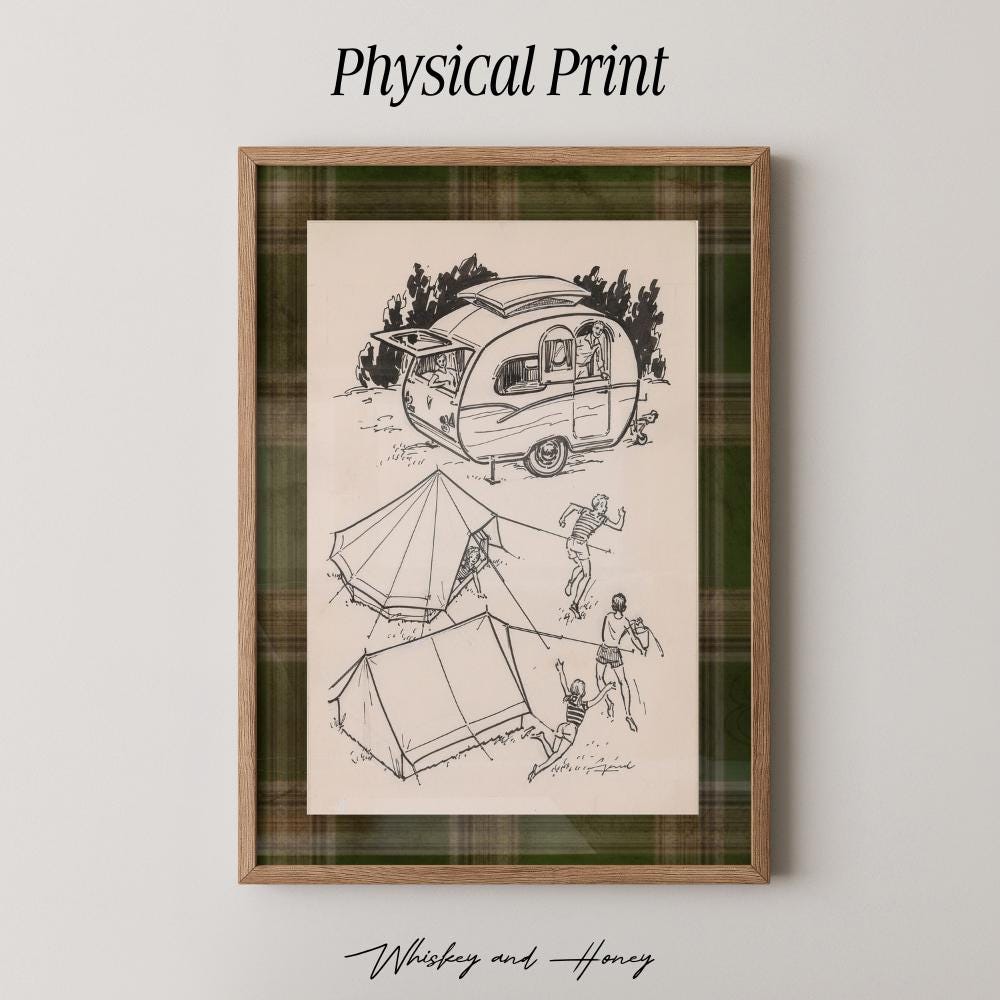Vintage Camping Illustration Print