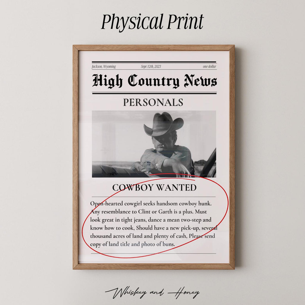 Cowboy Wanted Newspaper Print