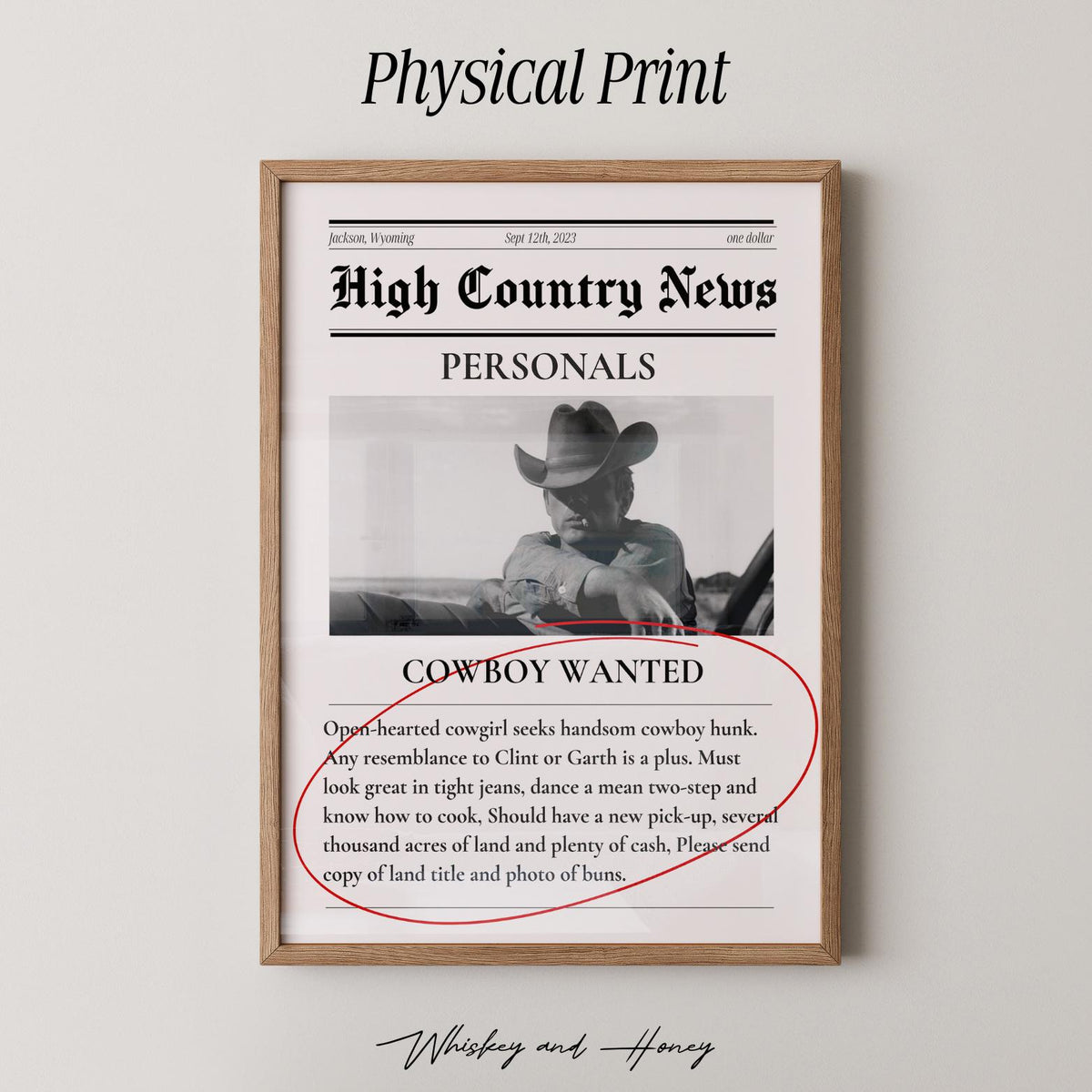 Cowboy Wanted Newspaper Print