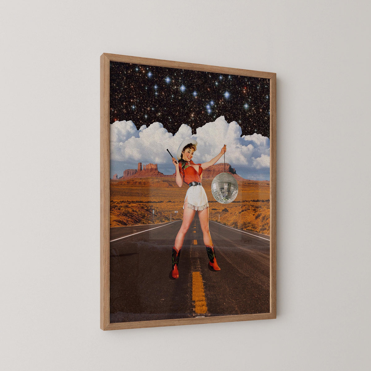 Vintage Disco Cowgirl Print