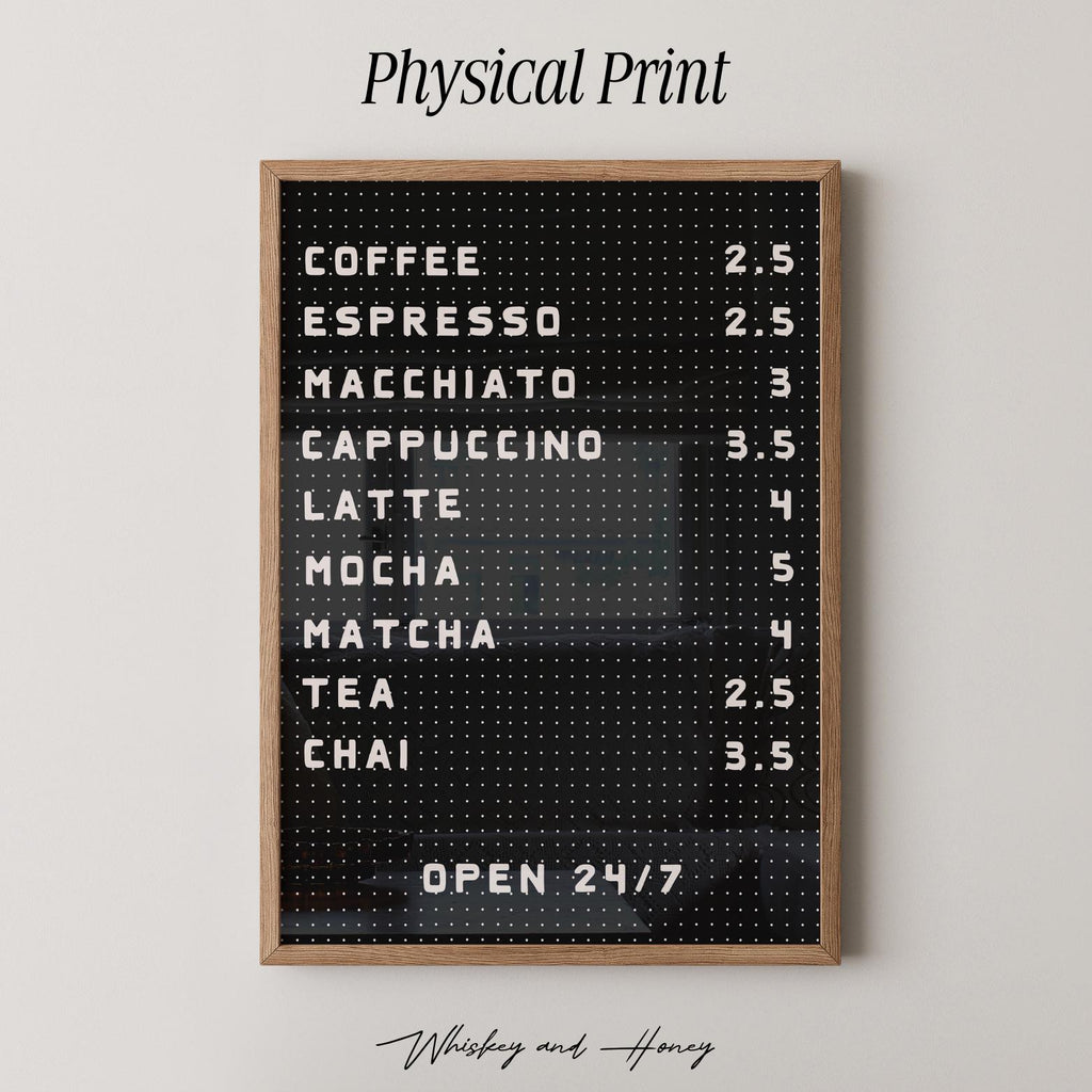 Black Coffee Bar Menu Print