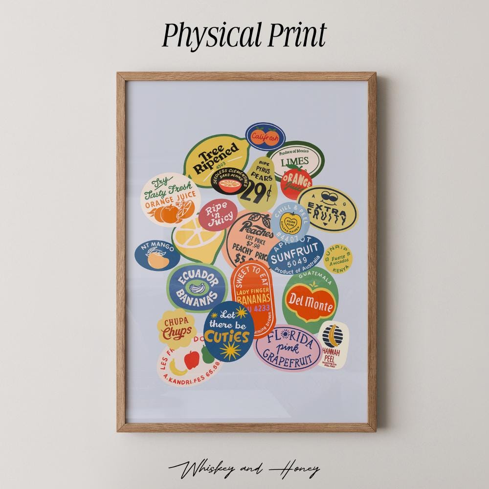 Vintage Blue Fruit Sticker Print