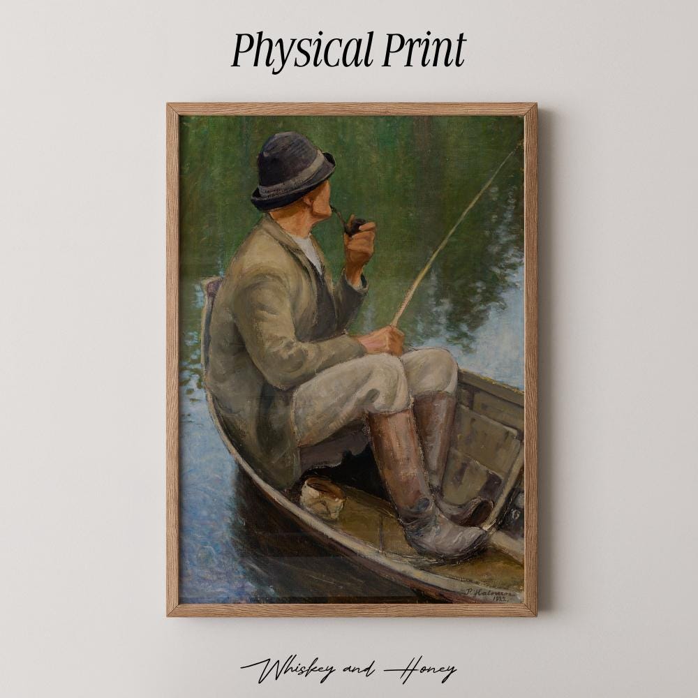 Vintage Fisherman Painting Print