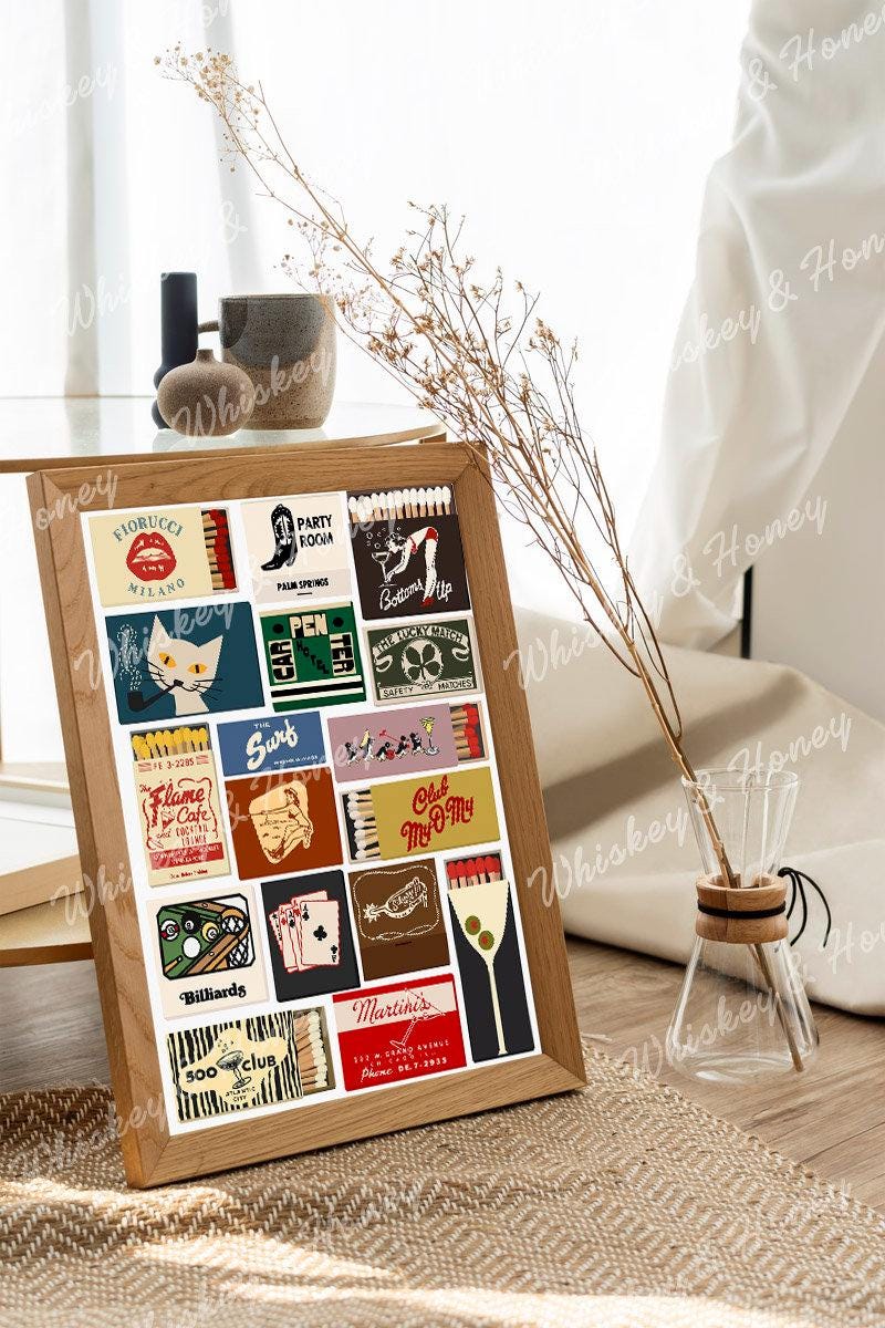 Bar Cart Matchbook Collage Art Print