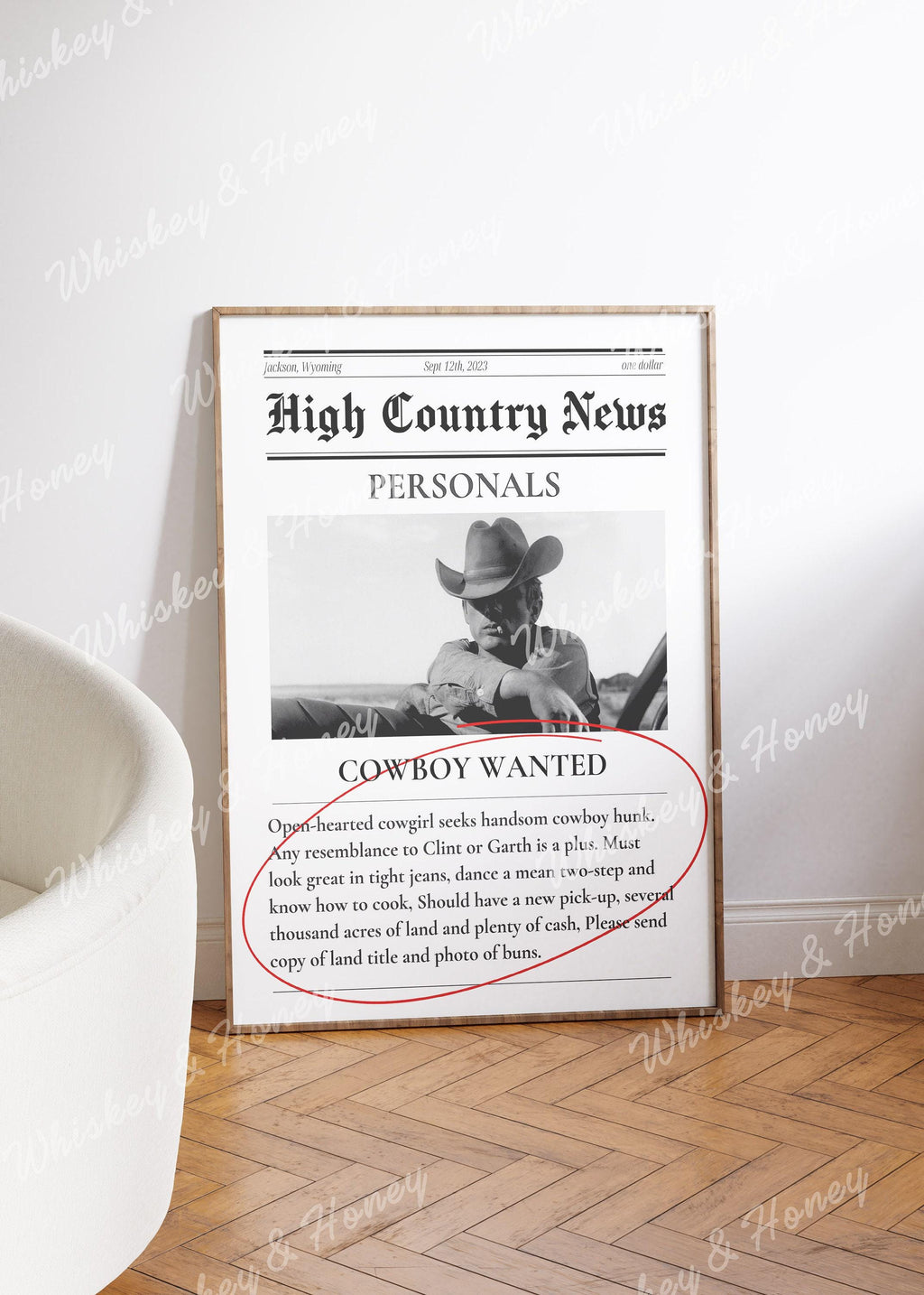 Cowboy Wanted Newspaper Print