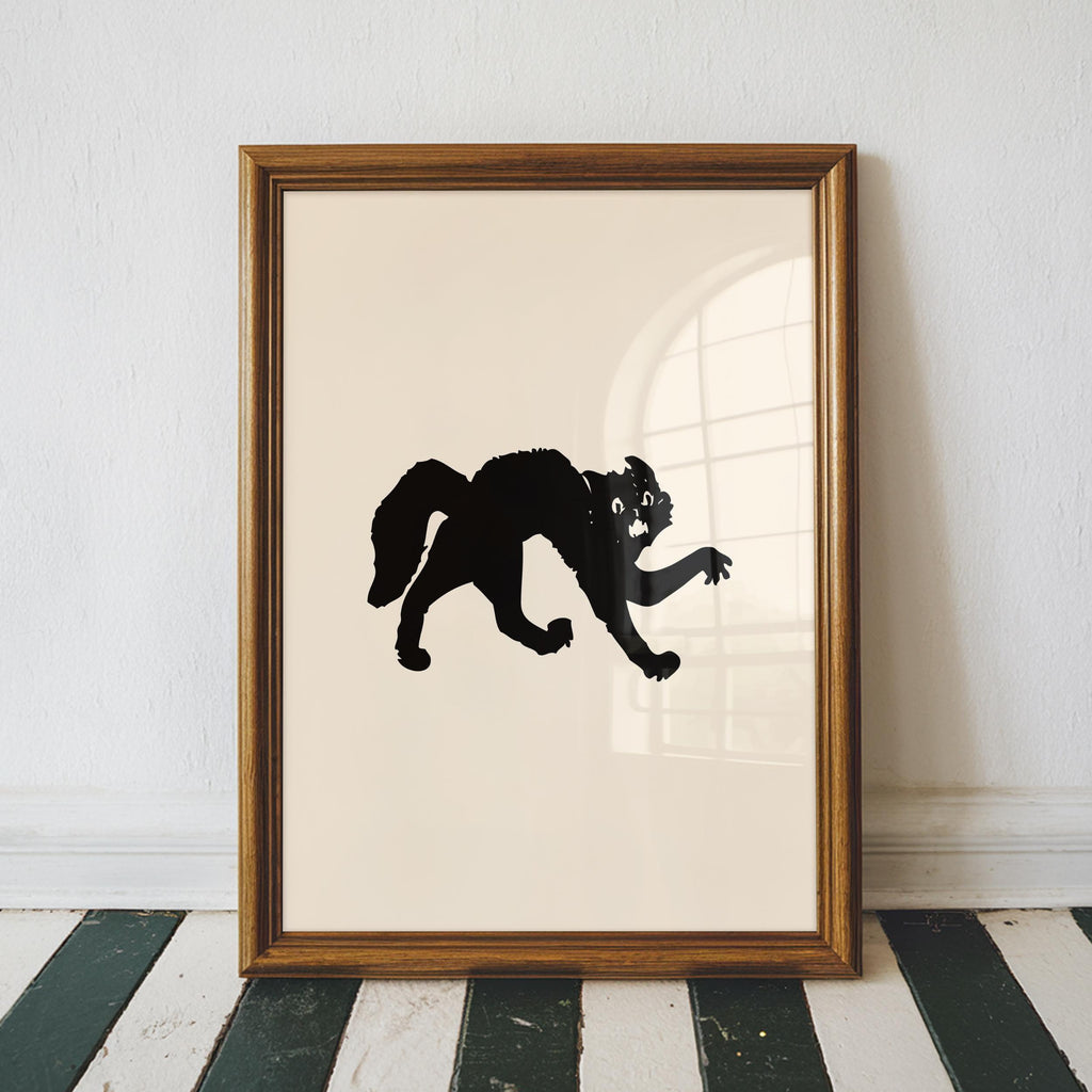 Vintage Scary Black Cat Print