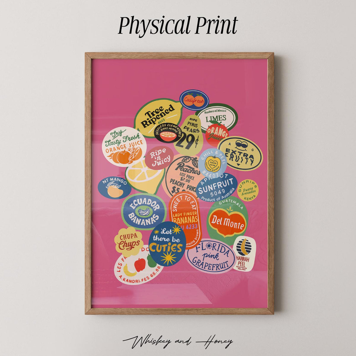 Vintage Pink Fruit Sticker Print