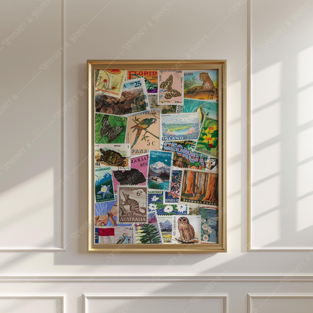 Vintage Travel Stamps Print