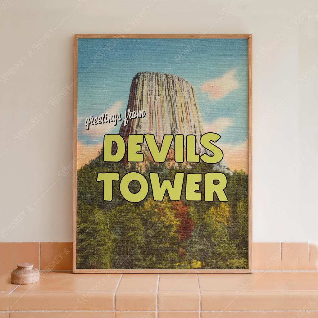 Vintage Greetings From Devils Tower Print