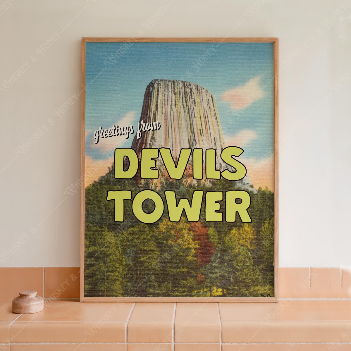 Vintage Greetings From Devils Tower Print