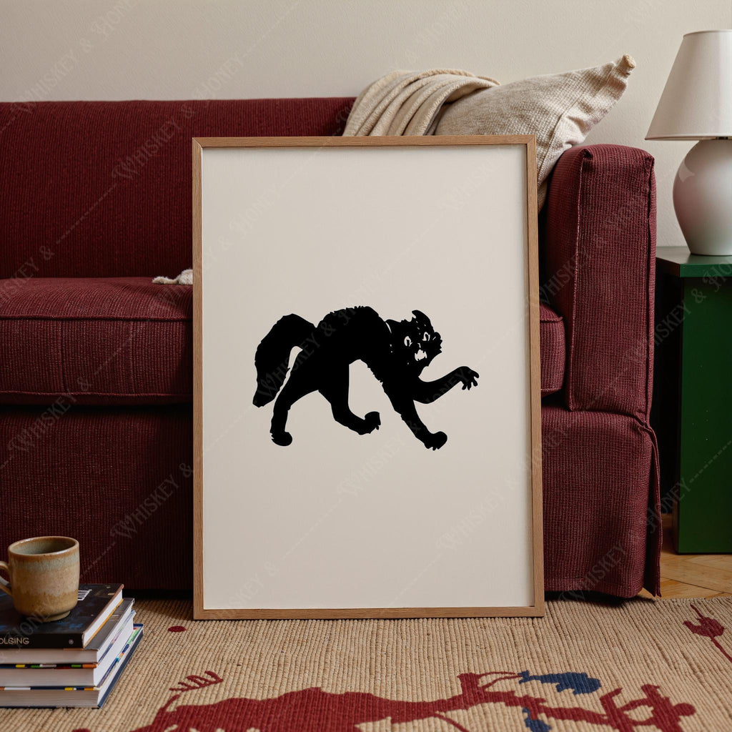 Vintage Scary Black Cat Print