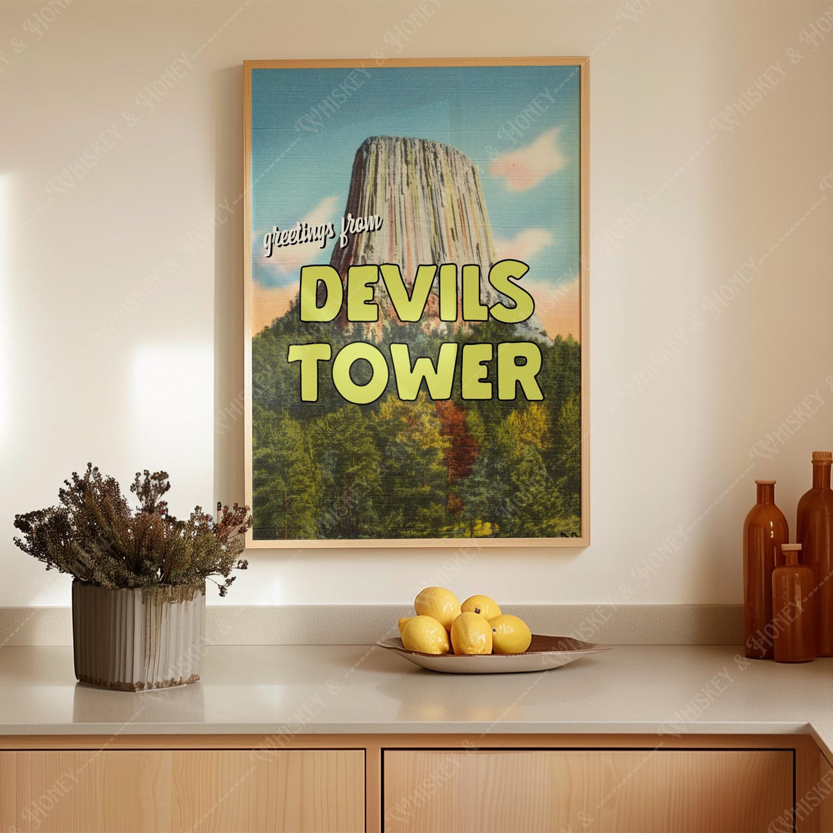 Vintage Greetings From Devils Tower Print