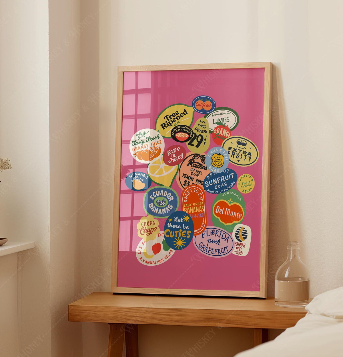 Vintage Pink Fruit Sticker Print