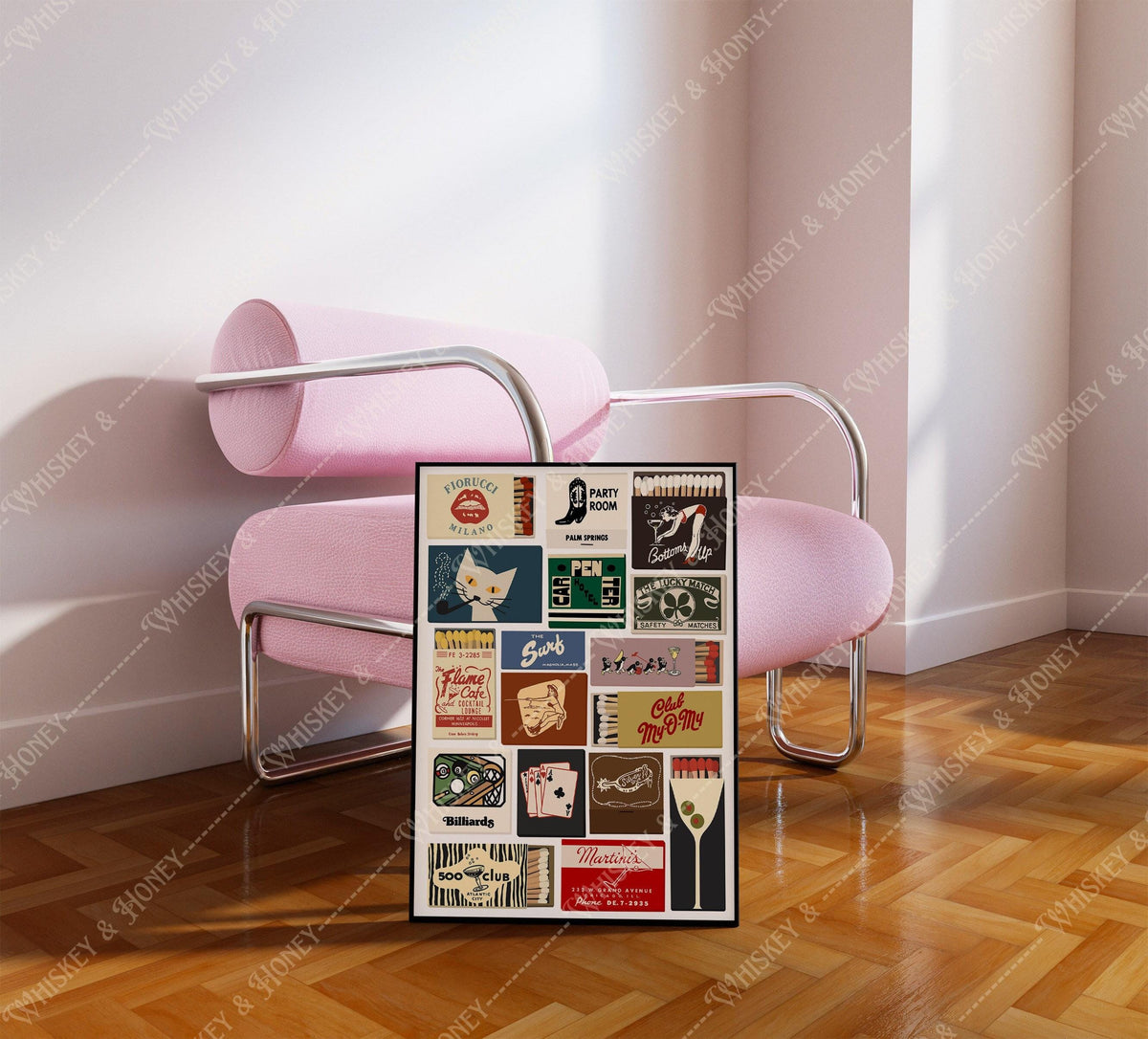 Bar Cart Matchbook Collage Art Print