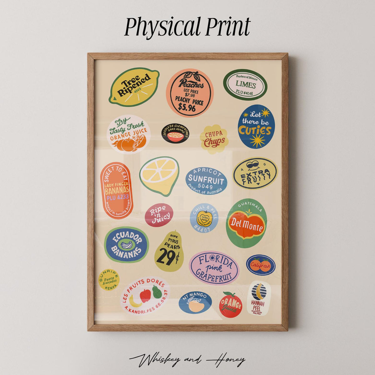 Vintage Fruit Stickers Art Print