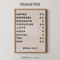 Coffee Bar Menu Print