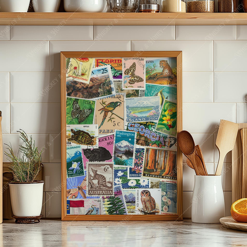 Vintage Travel Stamps Print