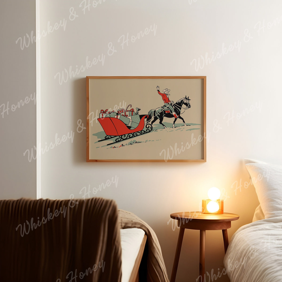 Vintage Christmas Cowboy Sleigh Print