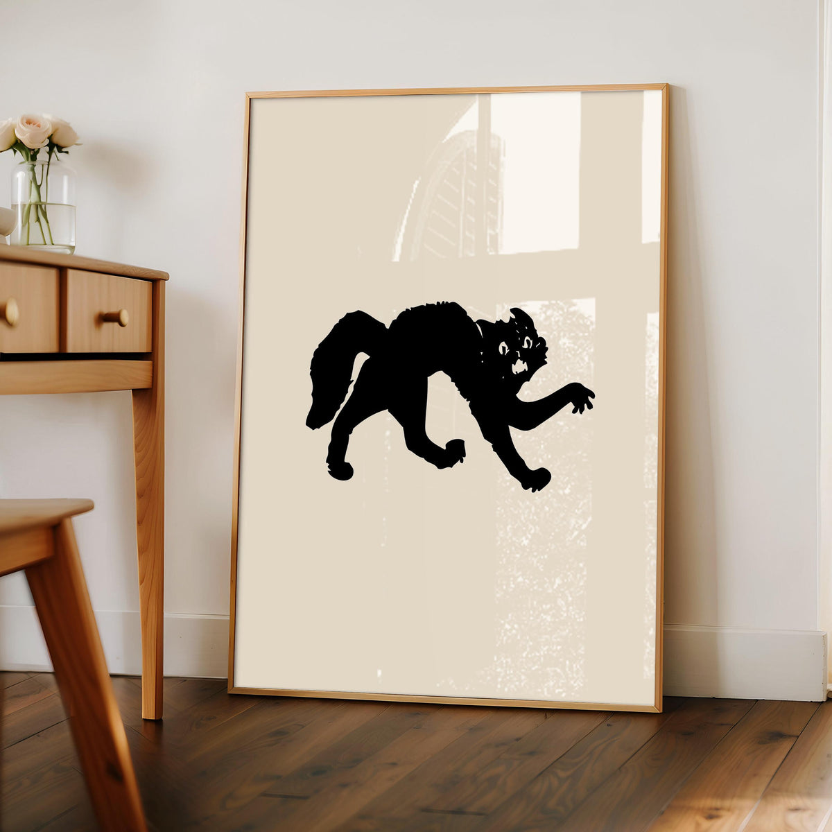 Vintage Scary Black Cat Print