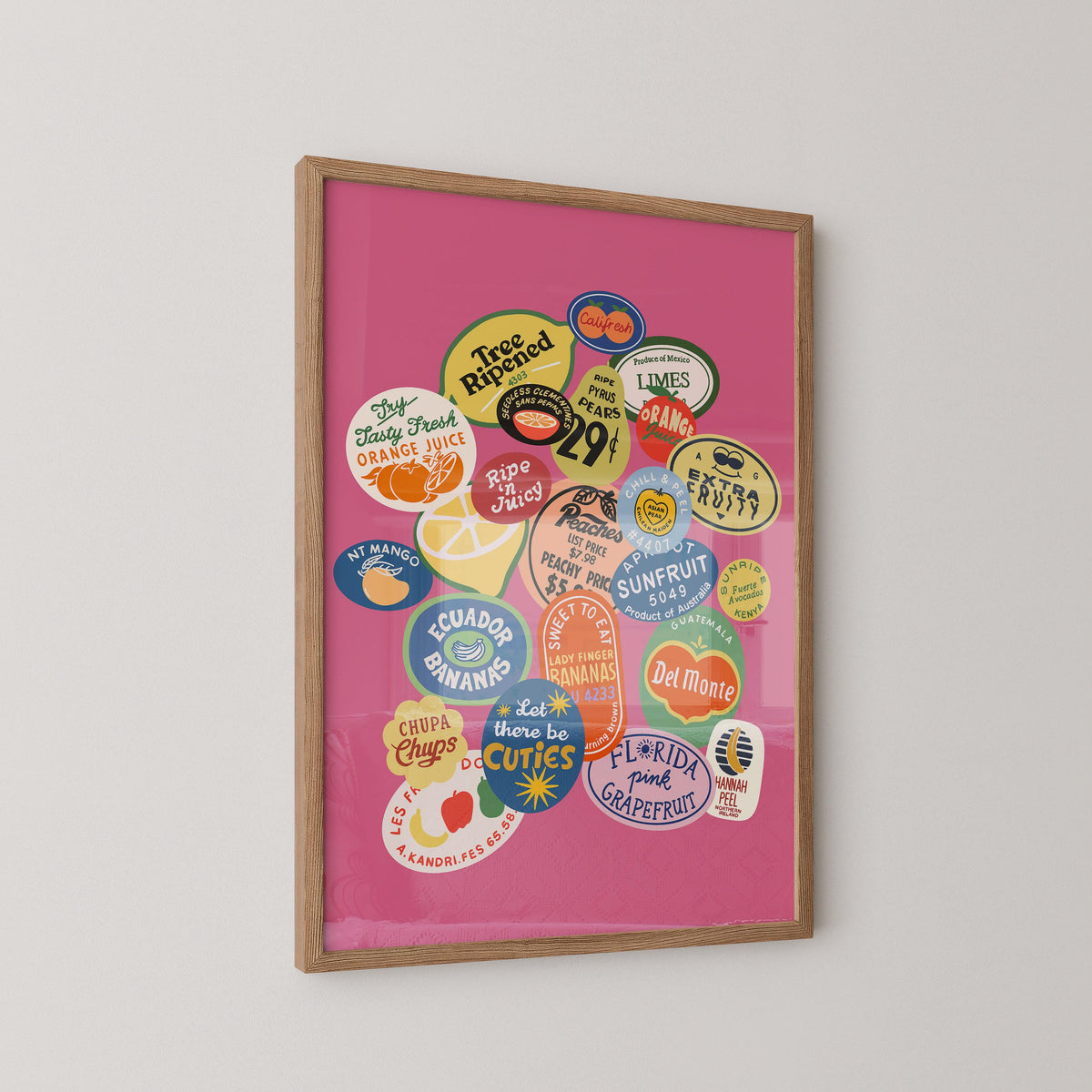 Vintage Pink Fruit Sticker Print