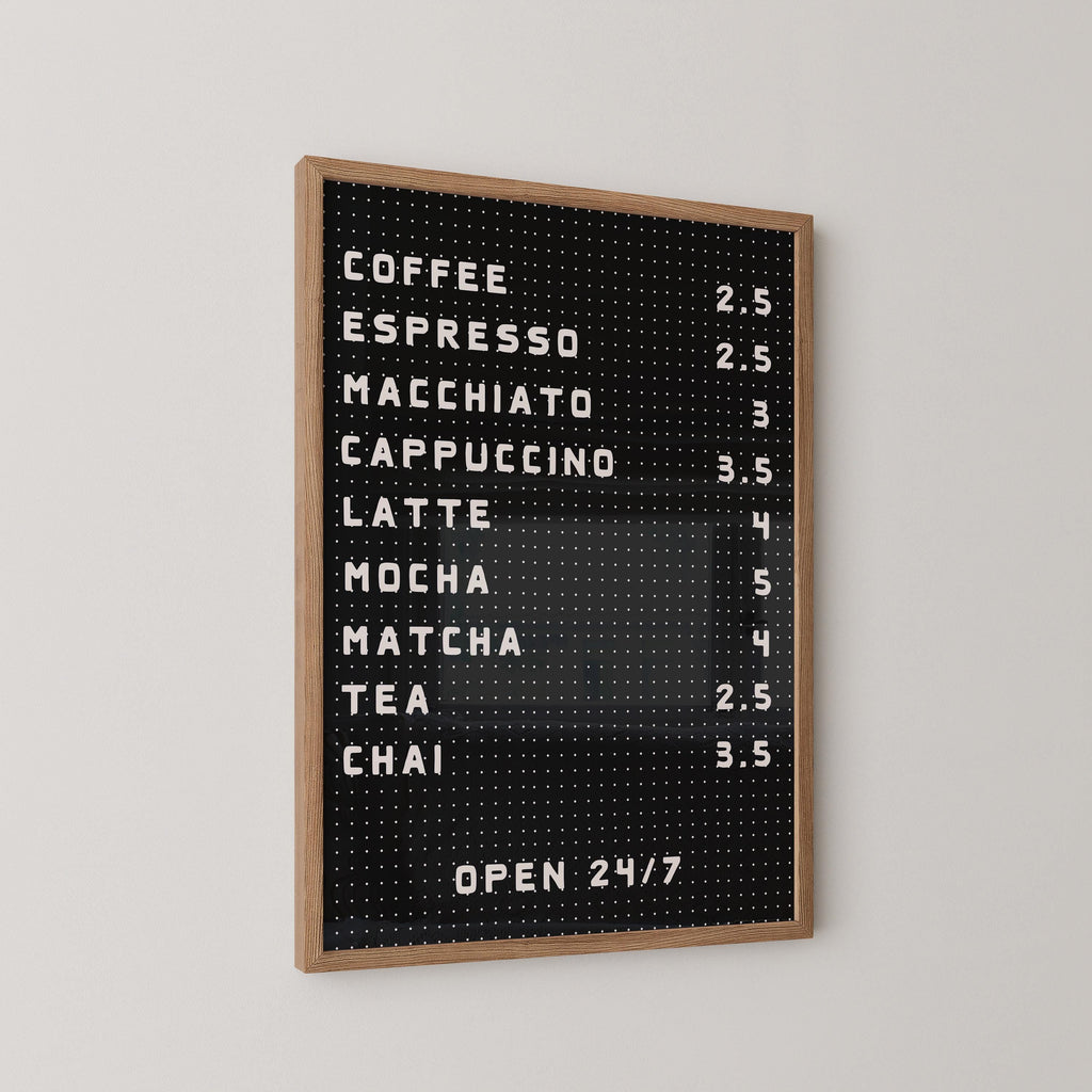 Black Coffee Bar Menu Print