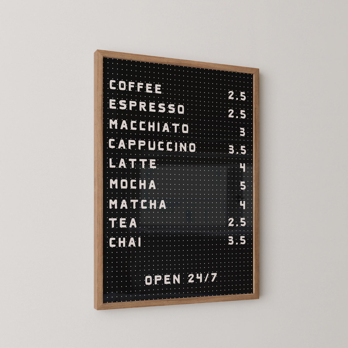 Black Coffee Bar Menu Print